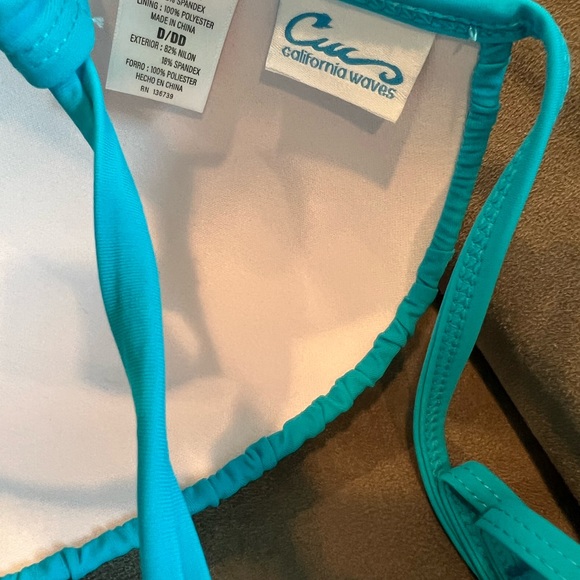 California waves 2 piece bikini top D/DD underwire/cups, XL bottom aqua blue - Picture 11 of 13